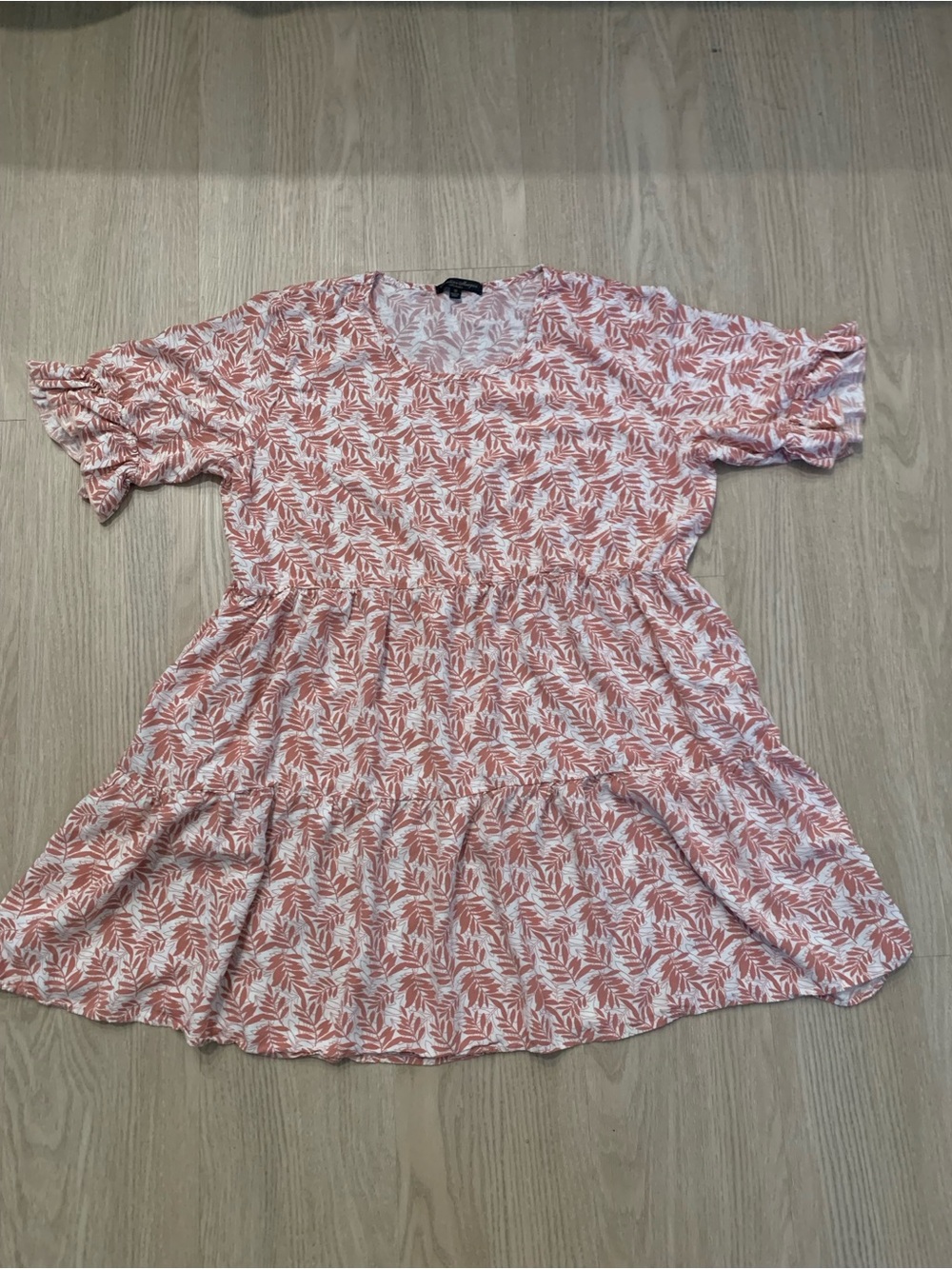 Lightweight Pink Leaf-Print Mini Dress